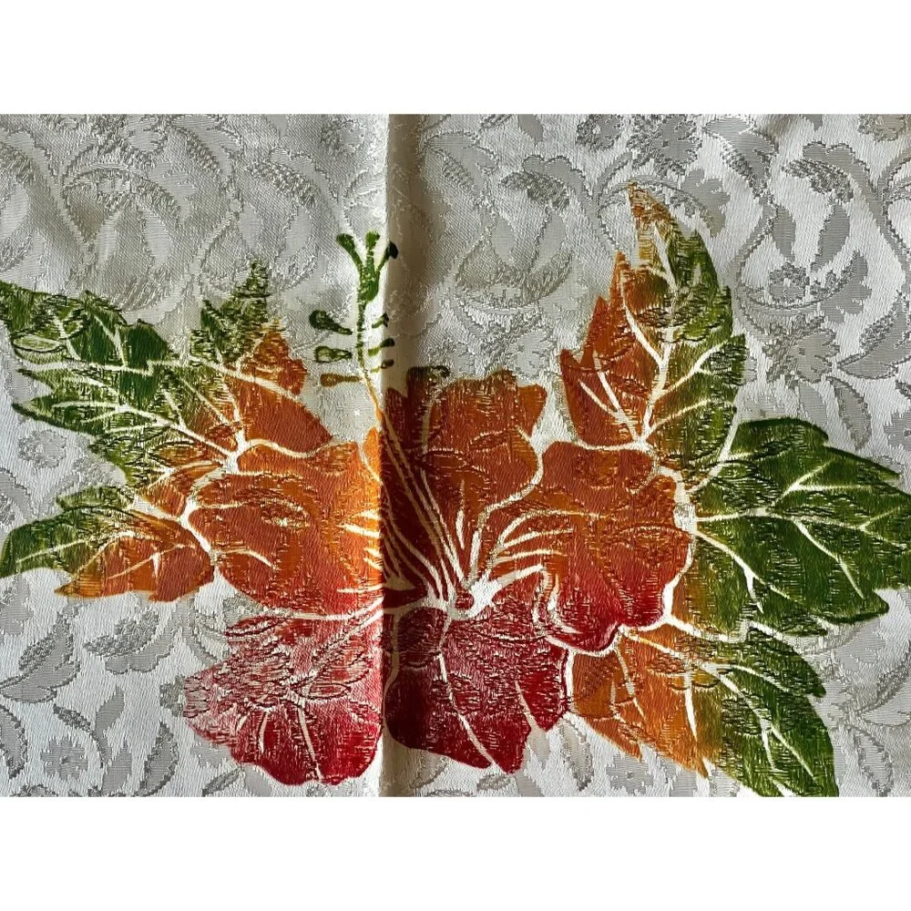 Vintage Hawaiian Tablecloth & Napkins Set Hula Girl Hibiscus Design 47x47 12